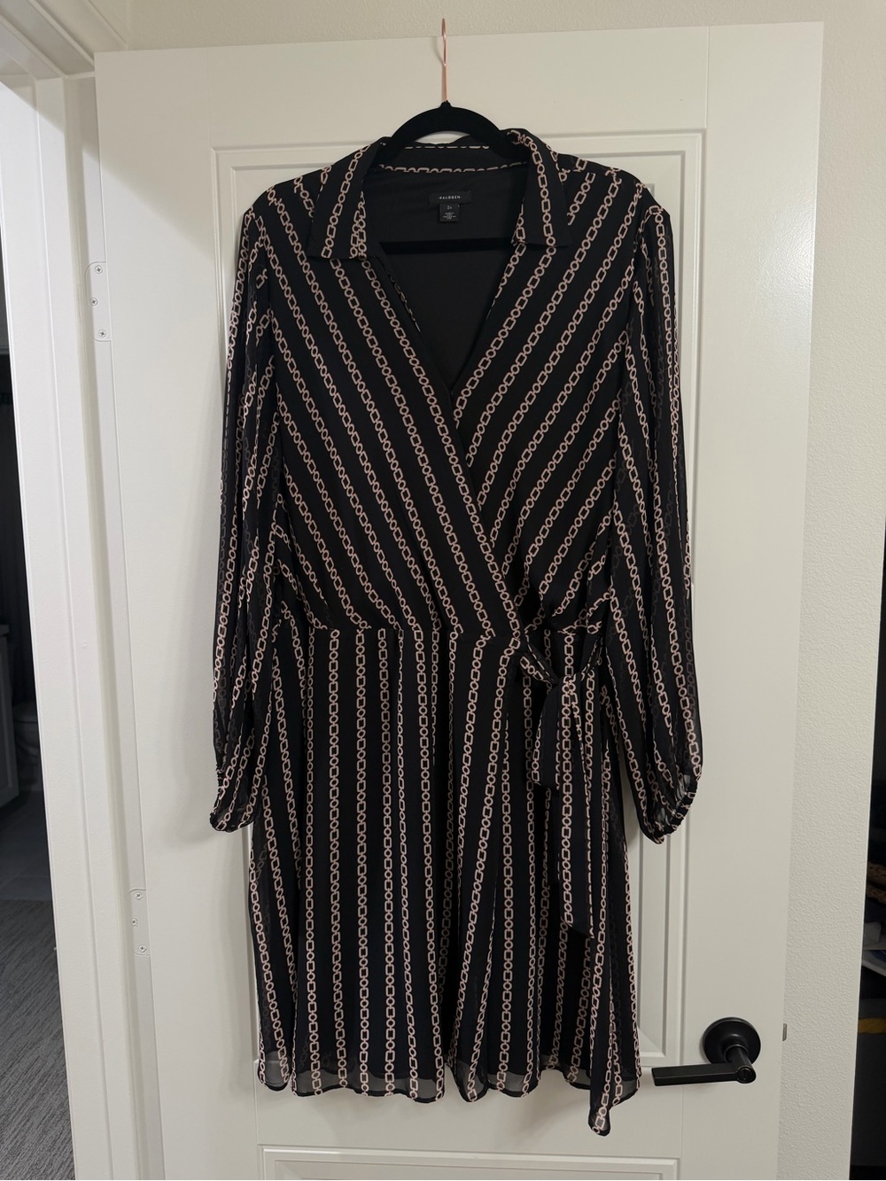 Halogen Chain-Print Wrap Long Sleeve Dress